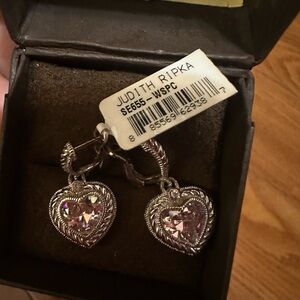 Judith Ripka Silver and Pink Heart Earrings